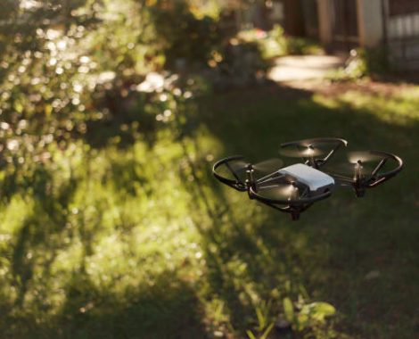 Rome, Italy - October 08, 2020: DJI Tello flies low over a meadow